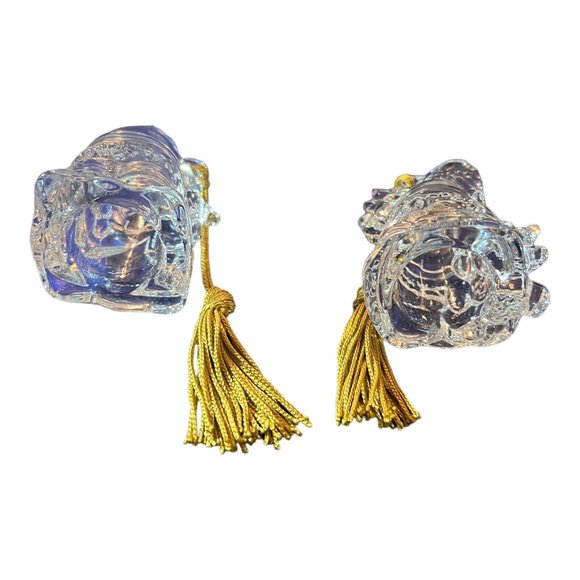 2 Gorham Lead Crystal Santa Ornaments 1 With Teddy Bear 3" - Picture 4 of 4